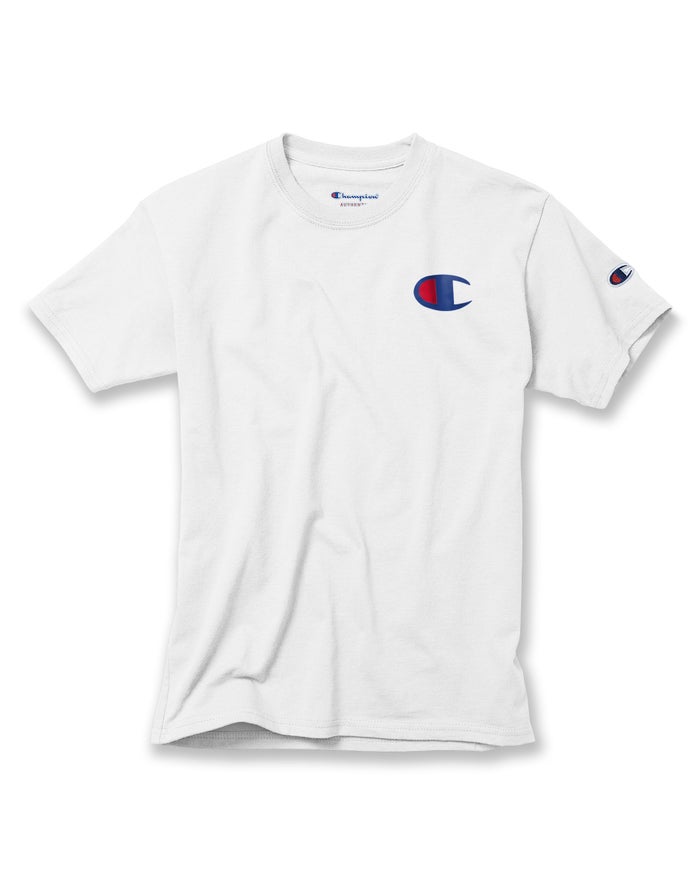 Champion Drenge T-Shirts Hvide - Cotton Big C Logo - Danmark EYN-847519